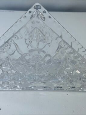 Bohemia Czech Crystal Napkin Holder Clear Pressed Glass Triangle Accent